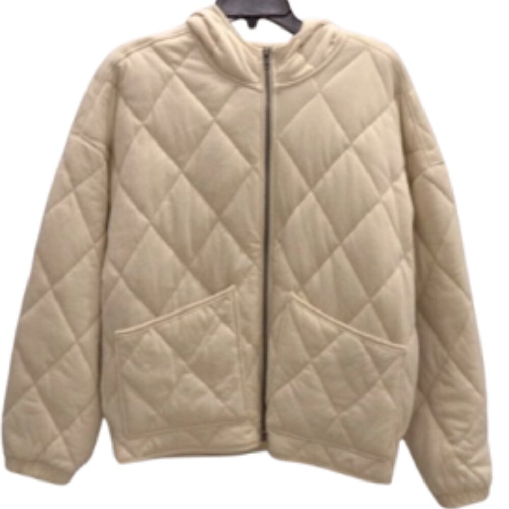 Wild Fable Unisex Adult Light Beige Hooded Quilted Jacket  -  Size Small